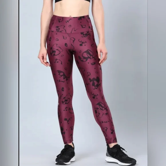 Under Armour Women's Deep Maroon Ankle Crop Ako Print Leggings - Picture 3 of 11